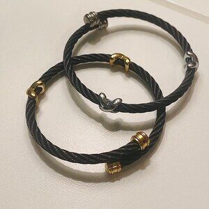 Ladies black and silver rope bangle